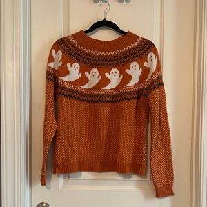 Orange Ghost Pattern Sweater